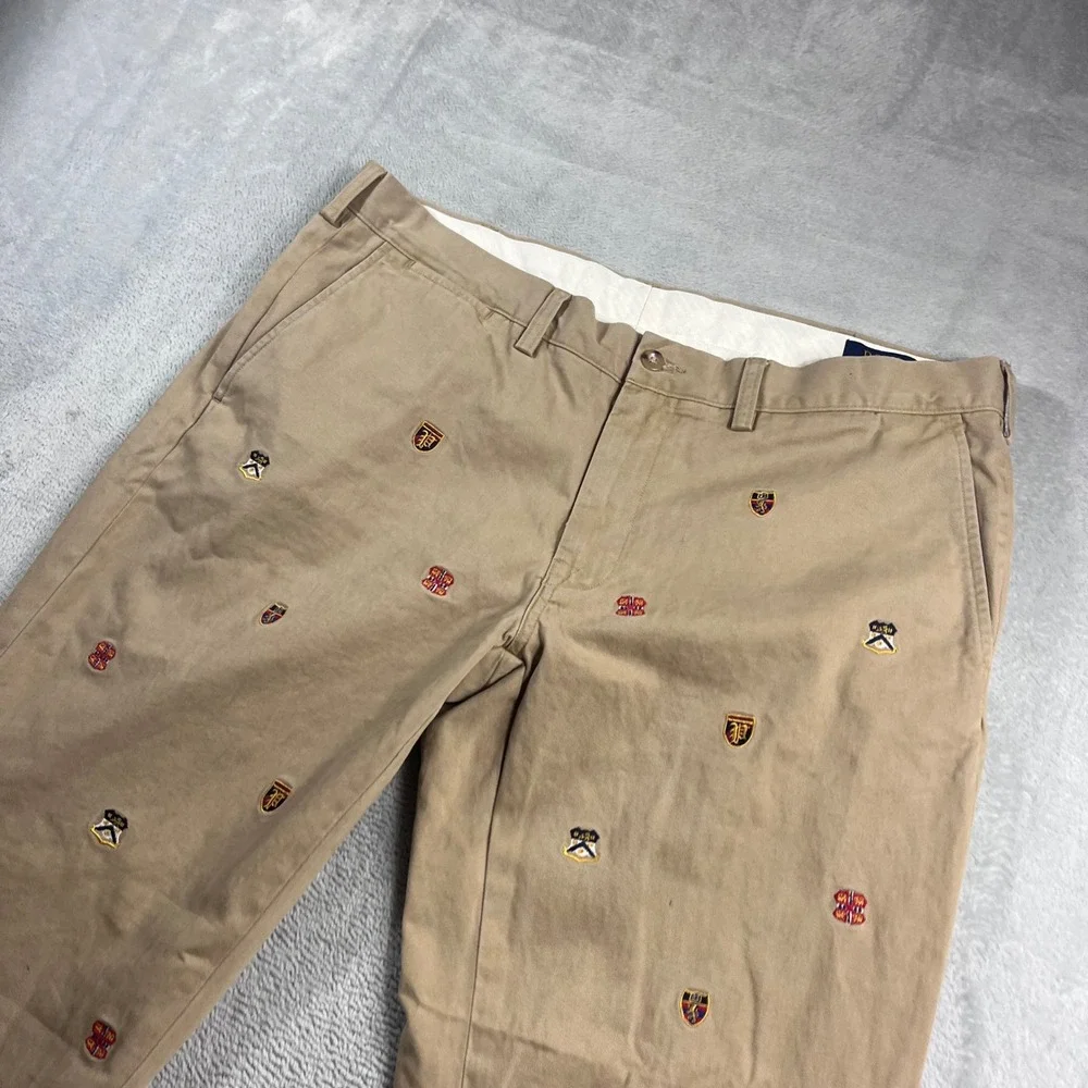 Polo Ralph Lauren Mens 38x30 Slim Fit Embroidered Crest Chino Pants Tan Khaki